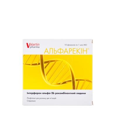 АЛЬФАРЕКІН® ліофілізат для розчину для ін`єкцій по 1 млн МО, 10 флаконів з ліофілізатом в пластиковій касеті; по 1 касеті в картонній коробці